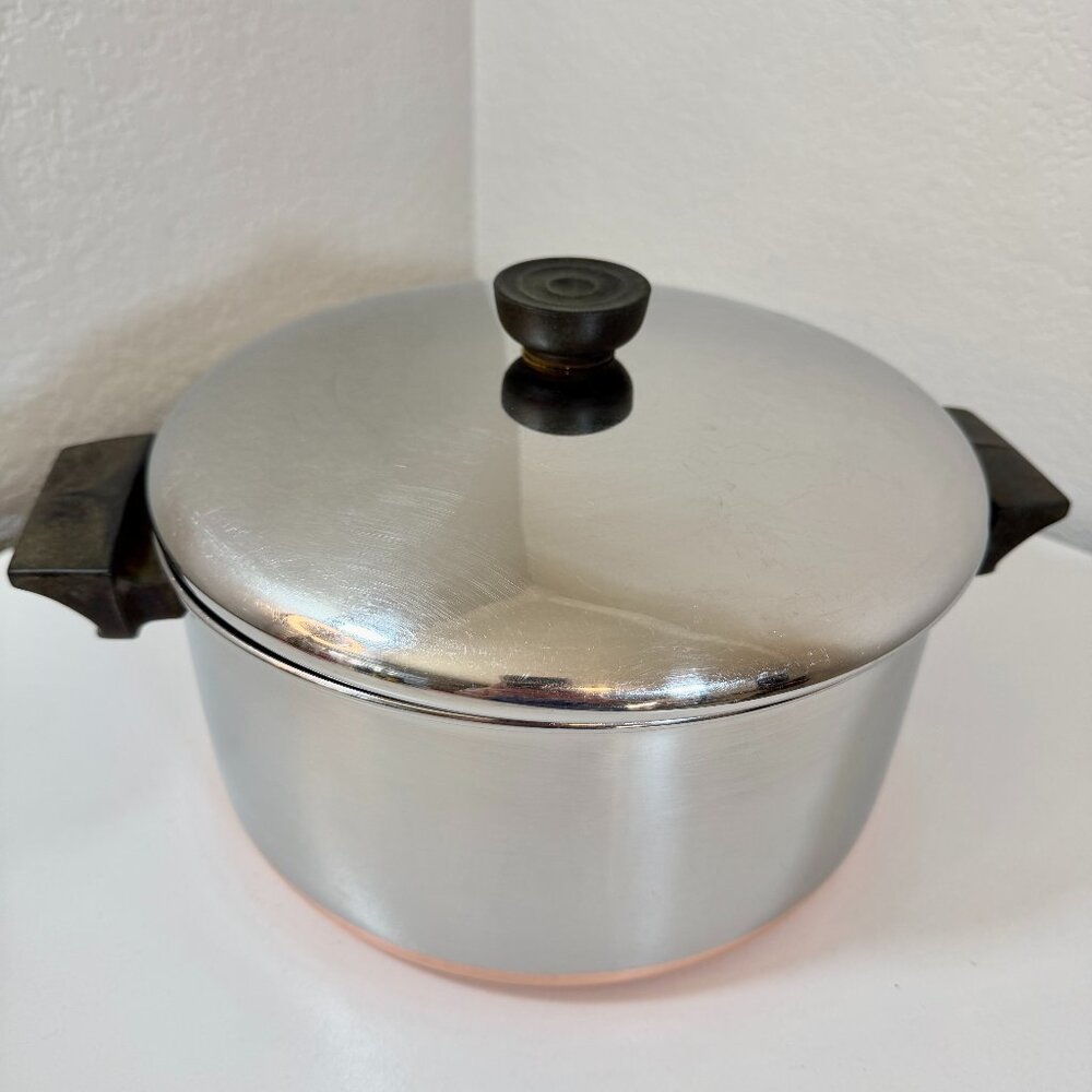VTG Revere Ware 4 Qt Stockpot Copper Clad Bottom Stainless Steel 1801 USA w/Lid
